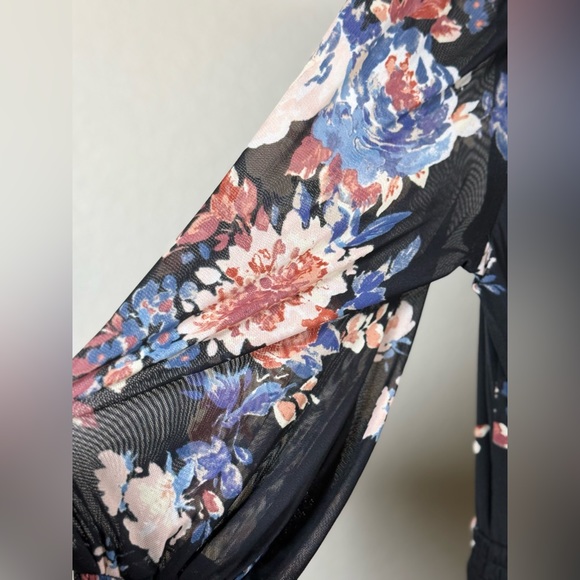 American Rag Large Black Floral Dress Sheer Sleeve Boho Maxi Vintage Chic Long - Picture 7 of 15